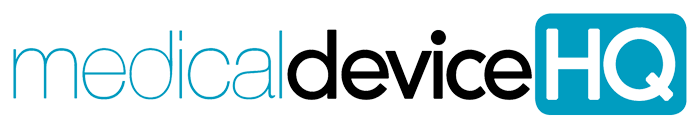 Logo with the words "medical device HQ", with "HQ" in a blue square.