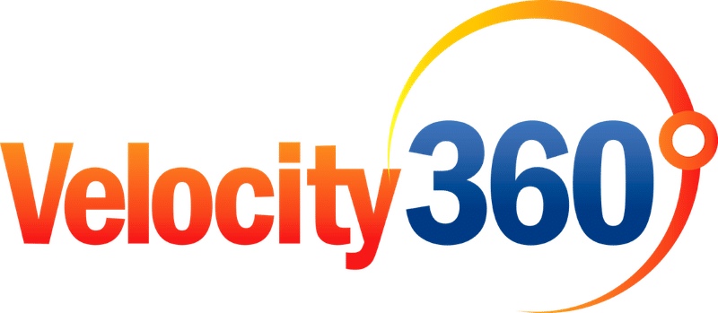 Velocity 360 logo with gradient orange text and a circular swoosh around the number 360.